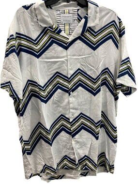 Denim & Flower Ricky Singh Button Up Shirt XL White Chevron Cabana Beach Resort